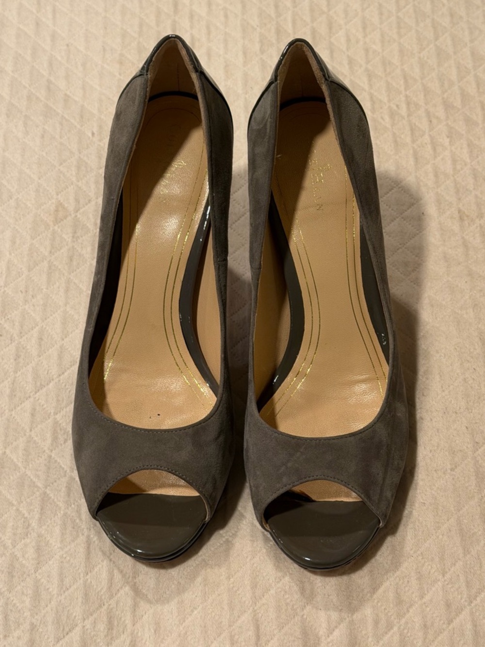 Cole Haan Women's Gray Suede patent trim Peep-Toe Pumps Nike Air